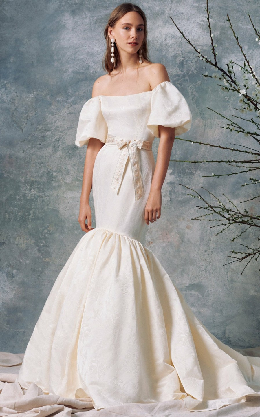 Bridal Markarian NYC | Ceres White Floral Brocade Silk Gown