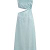 Clothing Markarian NYC | Franca Light Blue Shimmer Floral Jacquard Cut Out Midi Dress