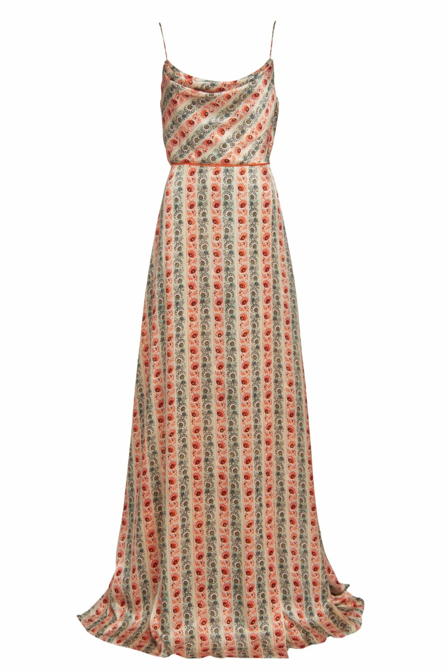 Clothing Markarian NYC | Dashwood Multicolor Sustainable Floral Stripe Satin Wrap Gown