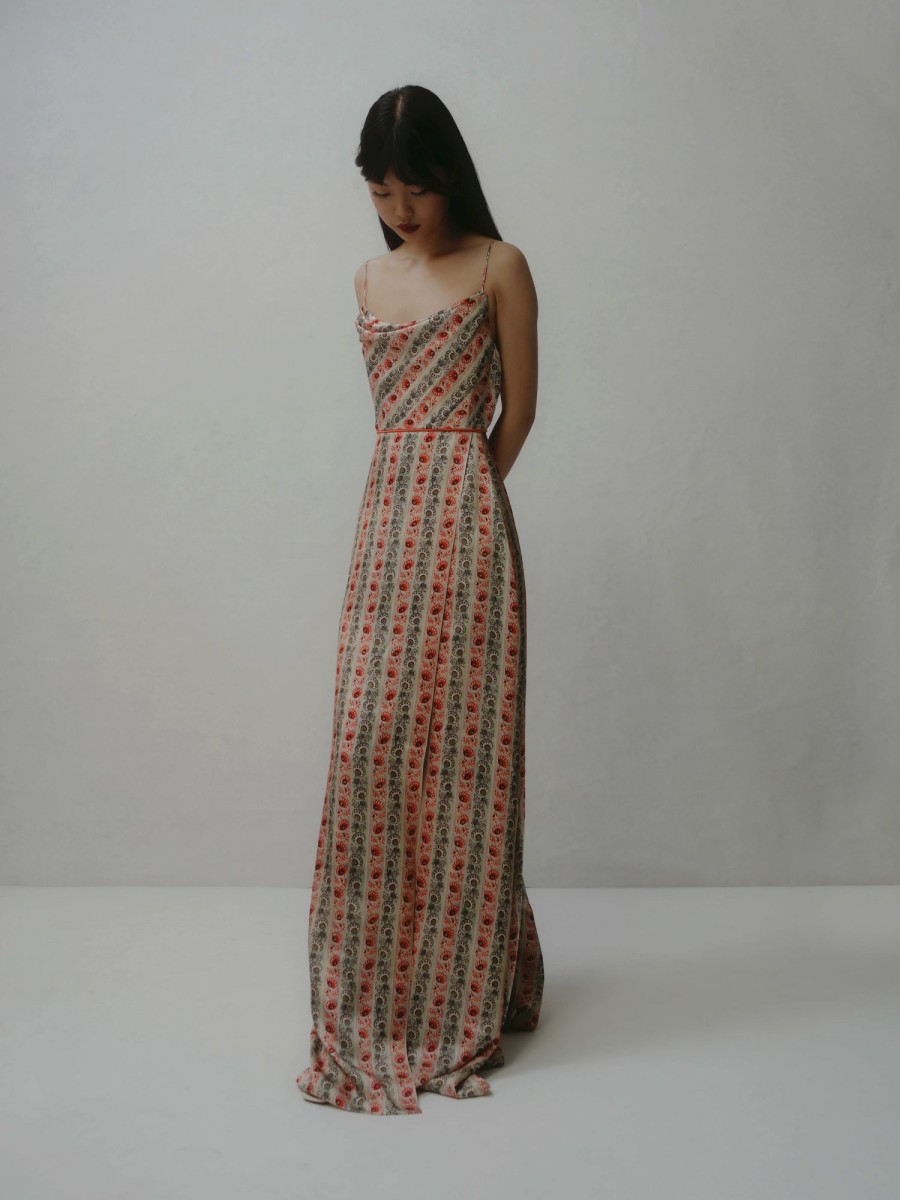 Clothing Markarian NYC | Dashwood Multicolor Sustainable Floral Stripe Satin Wrap Gown