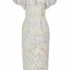 Bridal Markarian NYC | Yvette Ivory Brocade Puff Sleeve Dress