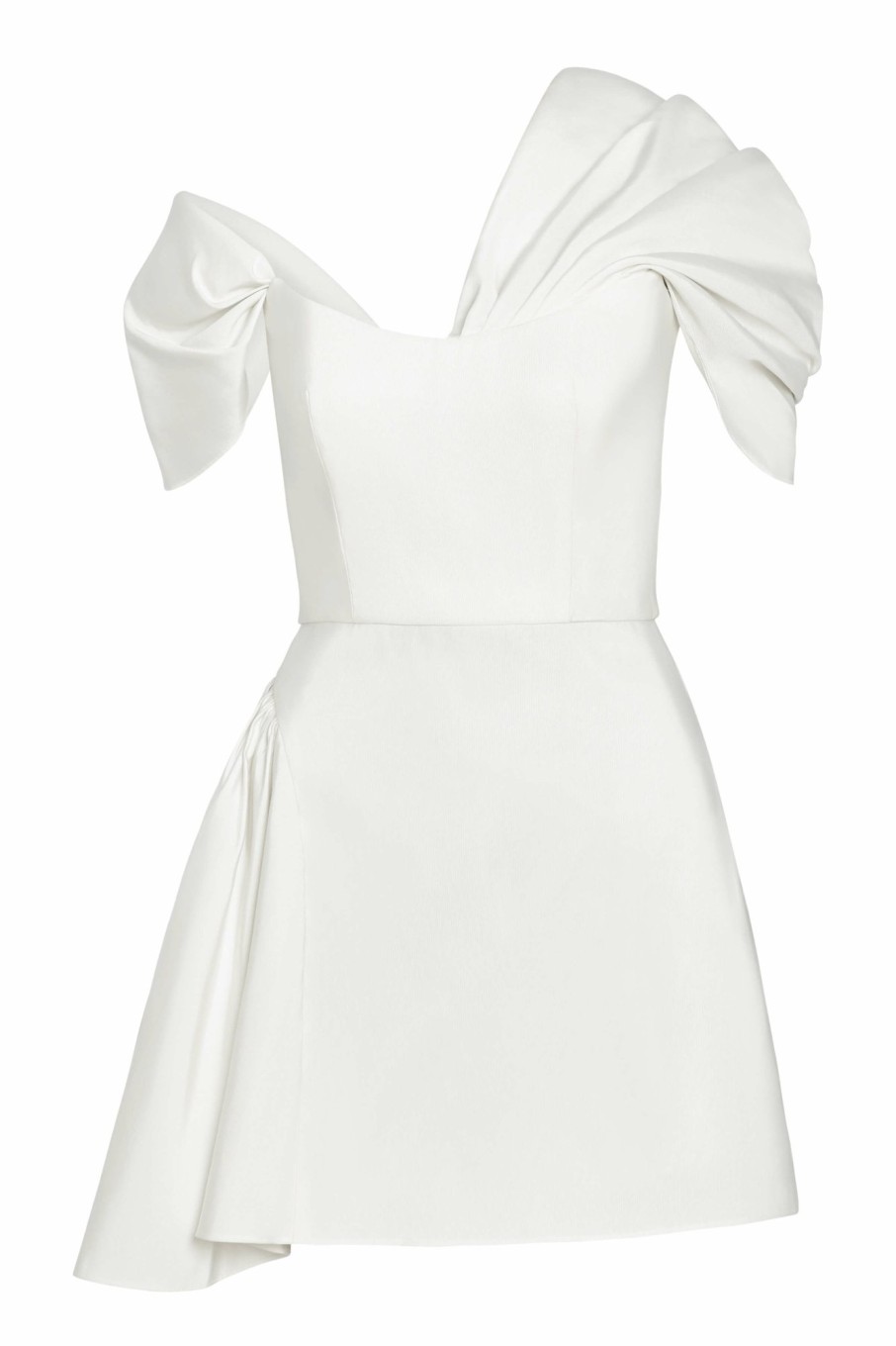 Bridal Markarian NYC | Maya White Silk Asymmetric Mini Dress