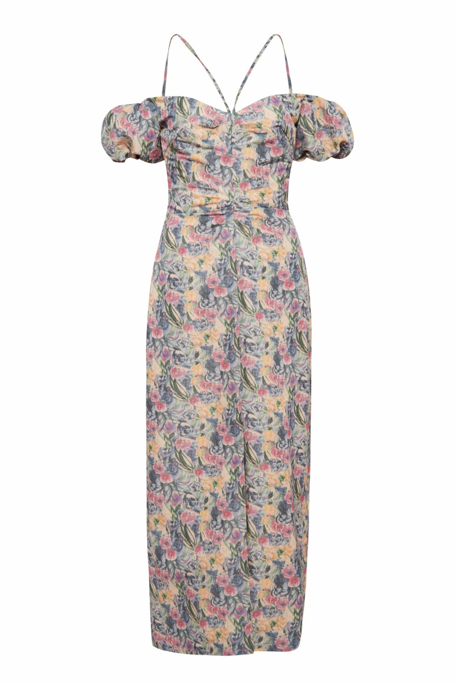 Clothing Markarian NYC | Palma Sustainable Watercolor Floral Off-The-Shoulder Ruched Dress