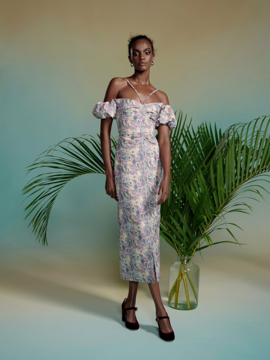 Clothing Markarian NYC | Palma Sustainable Watercolor Floral Off-The-Shoulder Ruched Dress