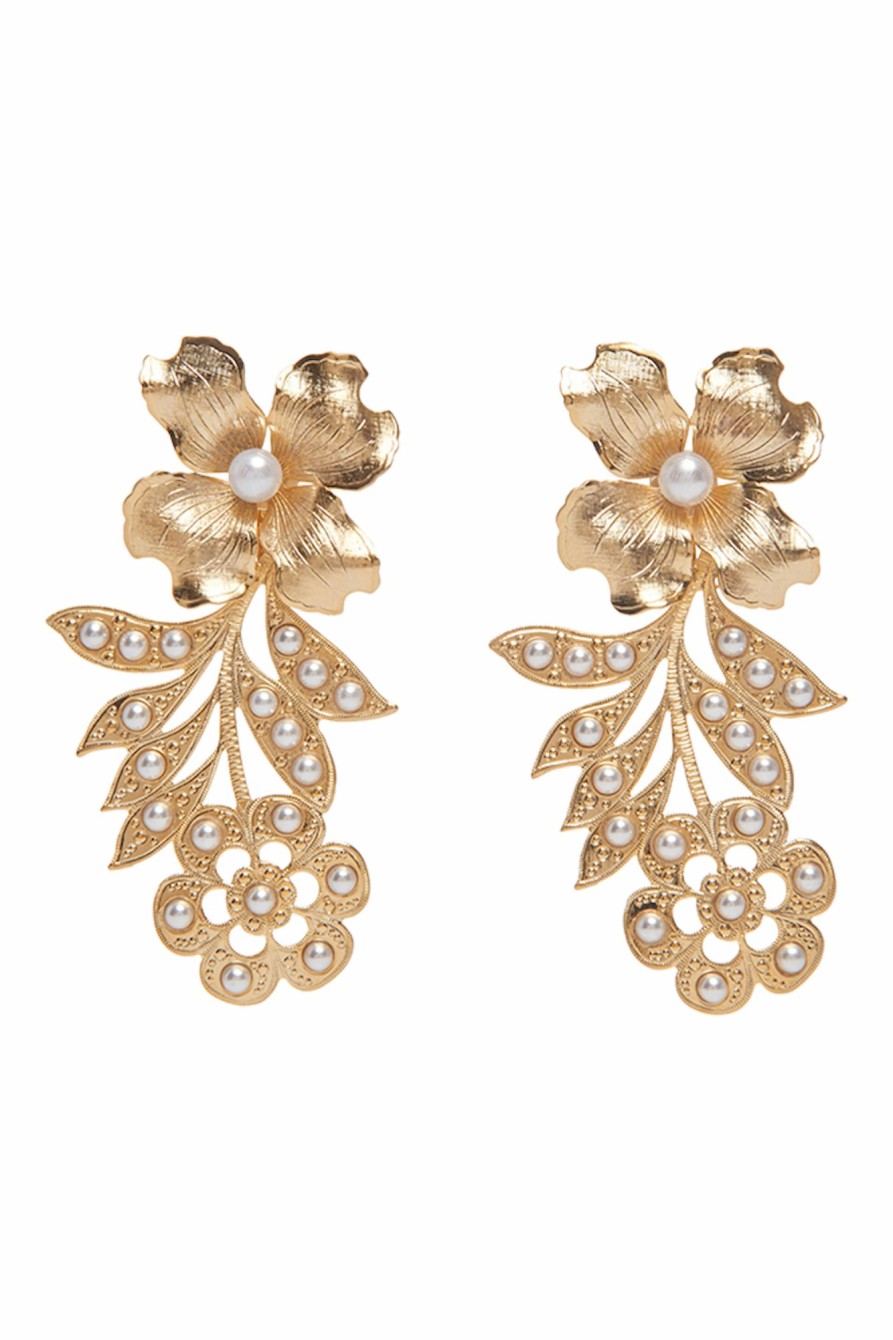 Accessories Markarian NYC | Final Sale: Thea Gold Floral Pearl Detail Earrings