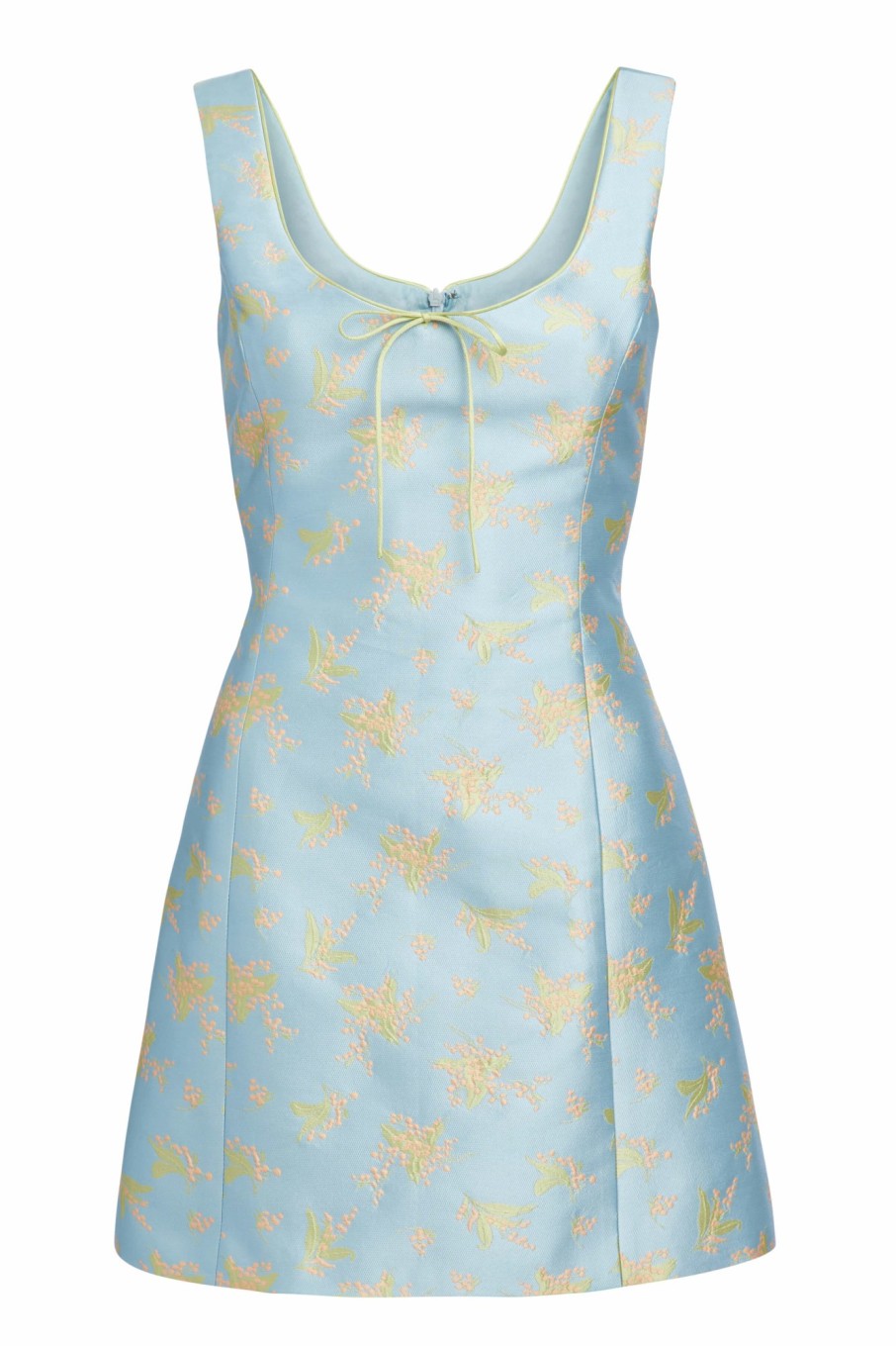 Clothing Markarian NYC | Cecilia Blue And Pink Floral Brocade Scoop Neck Mini Dress