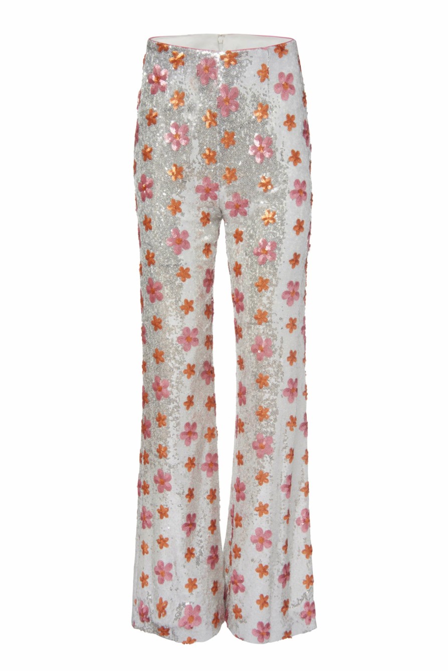 Clothing Markarian NYC | Ines Silver Sequin Floral High-Waisted Flare Pant