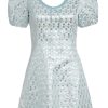 Clothing Markarian NYC | Esther Ice Blue Daisy Brocade Puff Sleeve Mini Dress