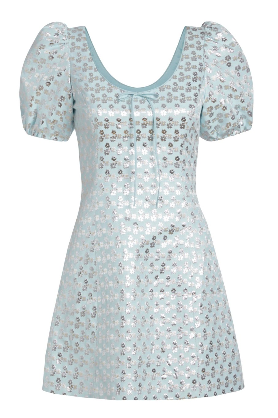 Clothing Markarian NYC | Esther Ice Blue Daisy Brocade Puff Sleeve Mini Dress