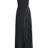 Clothing Markarian NYC | Maxine Black Puff Sleeve Crepe Gown With Swarovski Crystal Seam Details