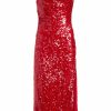 Clothing Markarian NYC | Deanna Red Sequin Dress With Ruched Waist And Front Slit