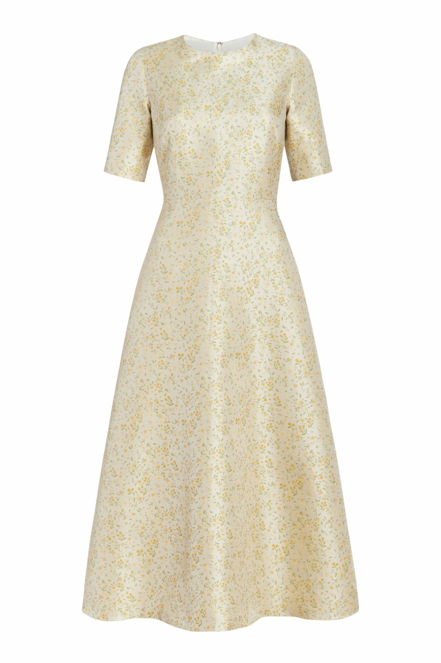 Clothing Markarian NYC | Mae Yellow Daisy Brocade Short Sleeve Midi Dress