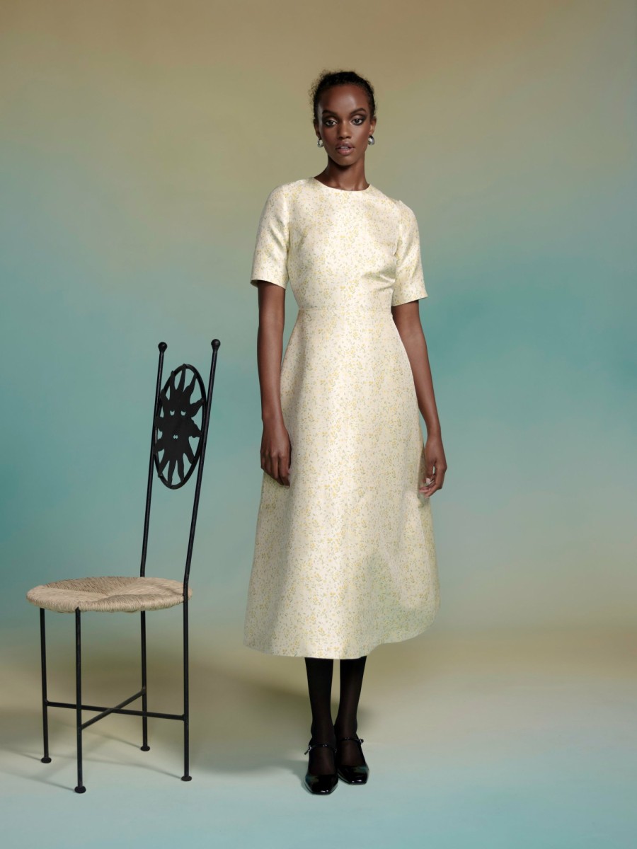 Clothing Markarian NYC | Mae Yellow Daisy Brocade Short Sleeve Midi Dress