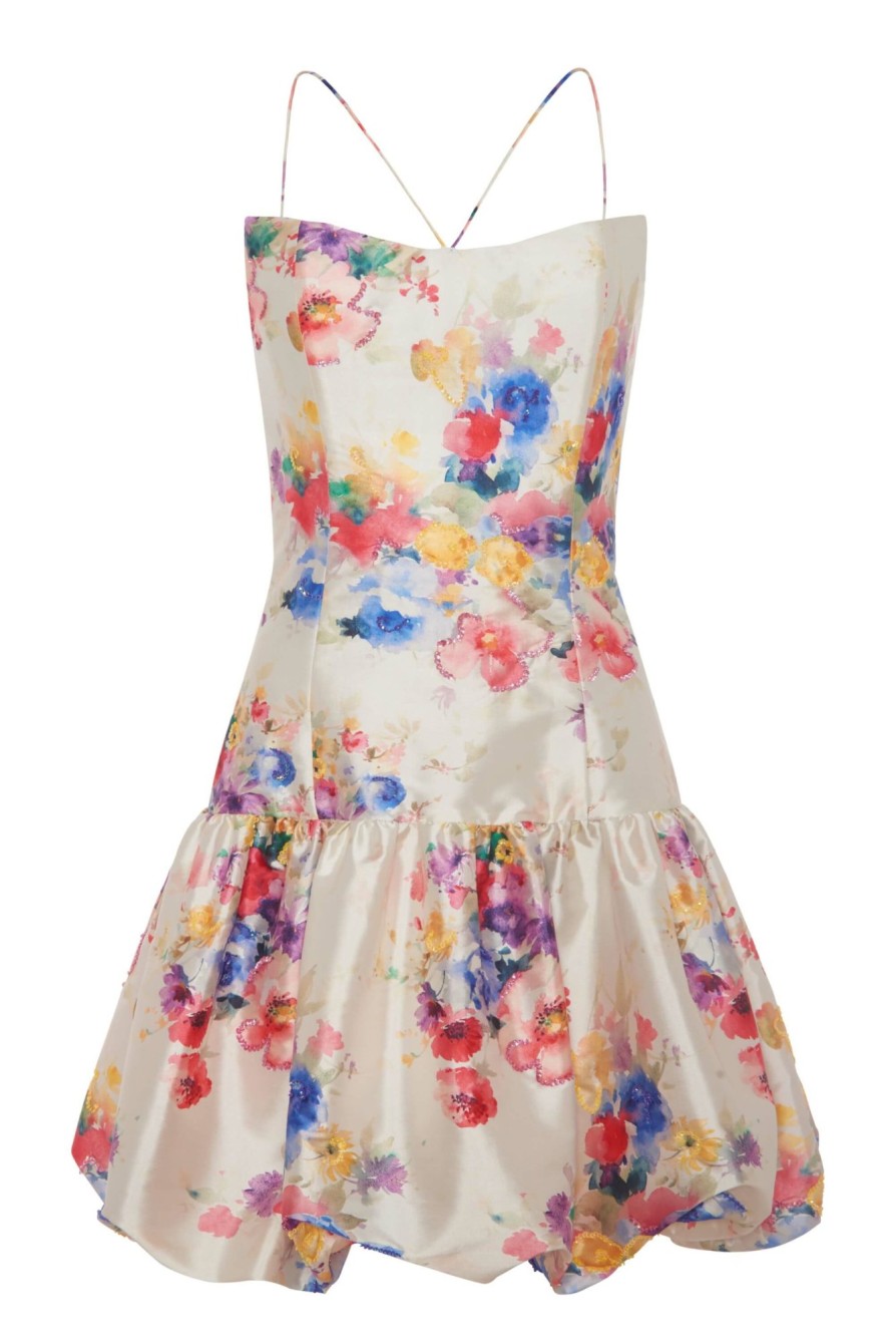 Clothing Markarian NYC | Lucia Multicolor Beaded Floral Drop Waist Bubble Mini Dress