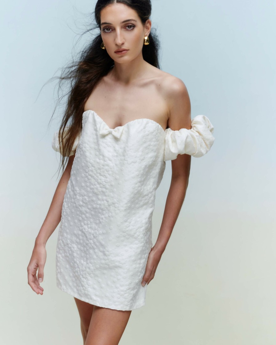 Clothing Markarian NYC | Brigitte Ivory Daisy Brocade Off-The-Shoulder Mini Dress