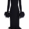 Clothing Markarian NYC | Aretha Black Long Sleeve Midi Dress With Feather Trim