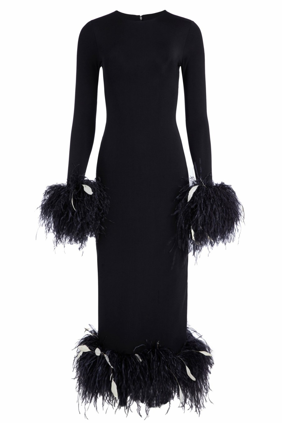 Clothing Markarian NYC | Aretha Black Long Sleeve Midi Dress With Feather Trim