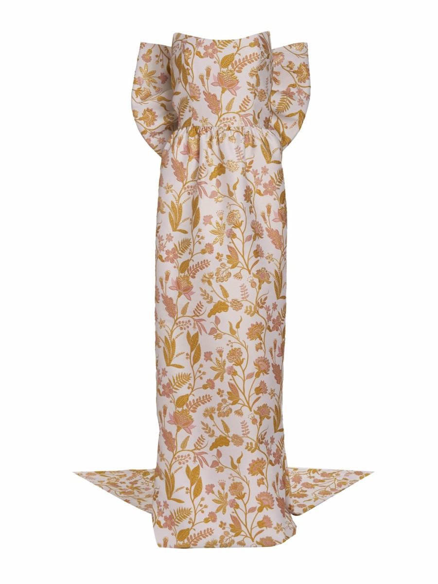 Clothing Markarian NYC | Evora Bow-Detailed Floral Brocade Strapless Gown