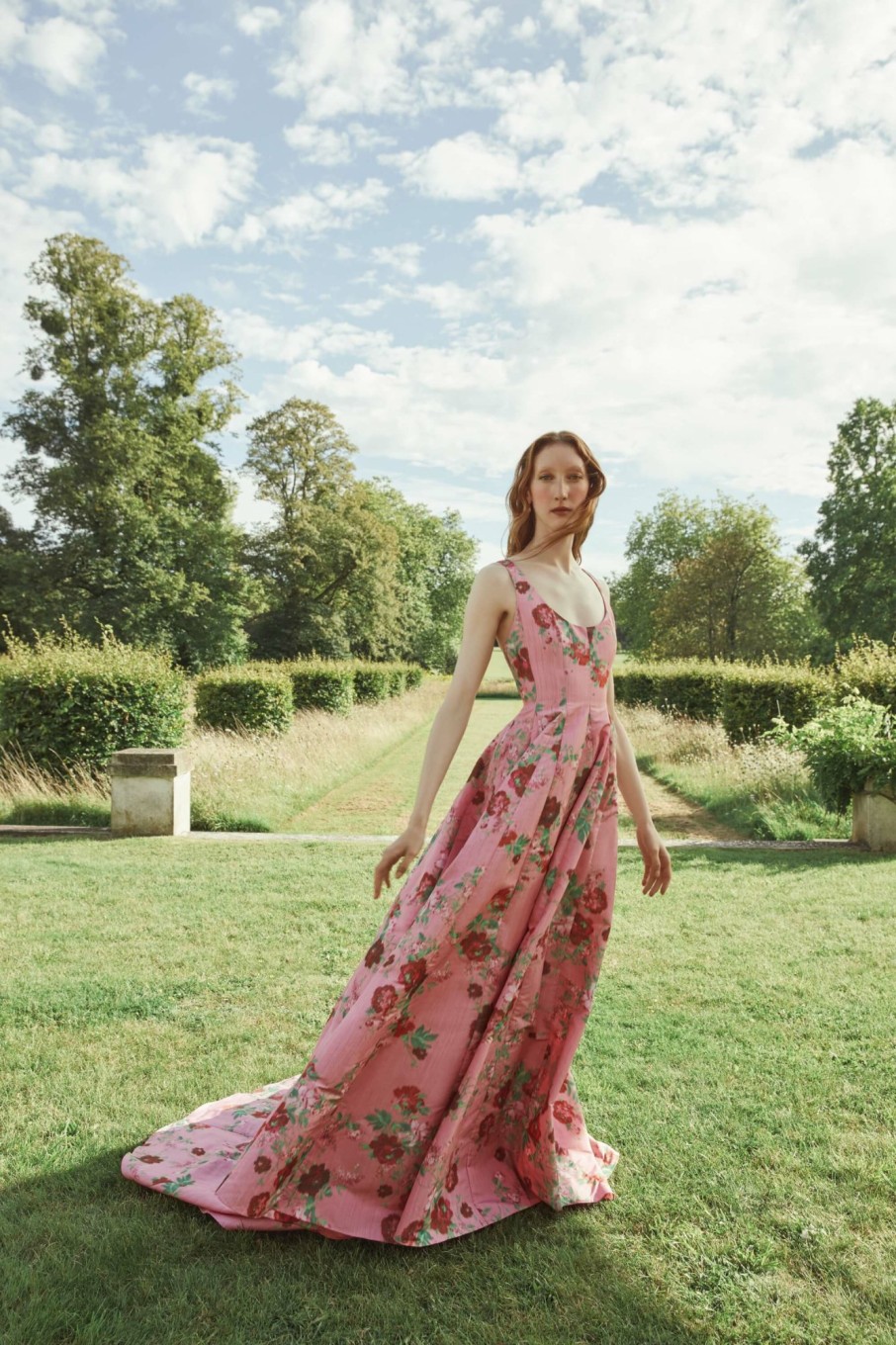 Clothing Markarian NYC | Botticelli Pink Floral Ikat Paneled Gown