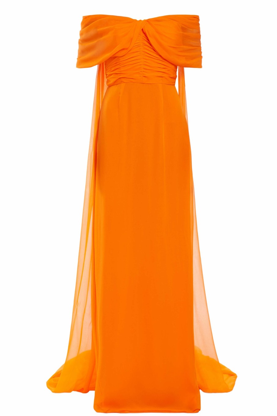 Clothing Markarian NYC | Anthea Tangerine Chiffon Draped Off-The-Shoulder Gown