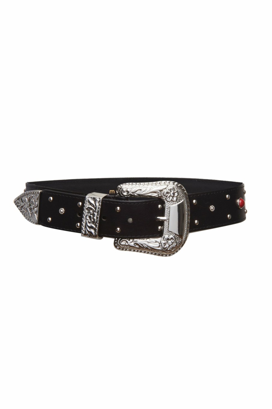 Accessories Markarian NYC | Serendipity Black Leather Belt With Engraved Silver Buckle And Stones