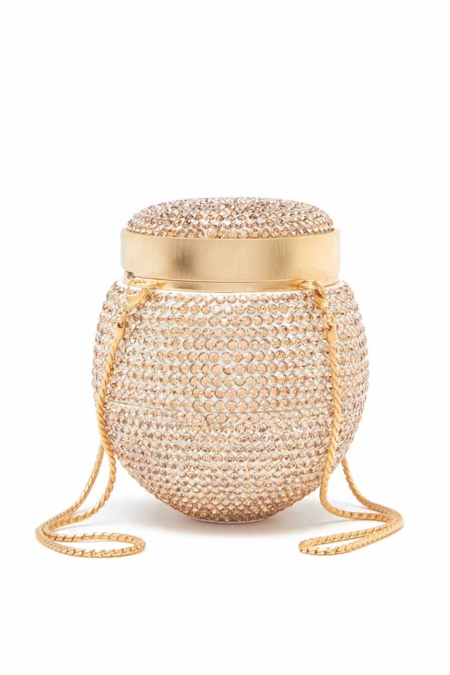 Accessories Markarian NYC | May White And Gold Crystal Round Clutch