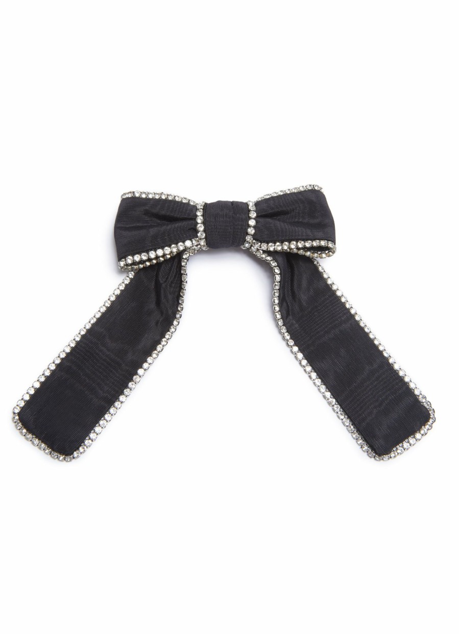 Accessories Markarian NYC | Black Moire Bow With Crystal Embellishments