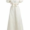 Clothing Markarian NYC | Patti Ivory Daisy Brocade Puff Sleeve Cut Out Midi Dress