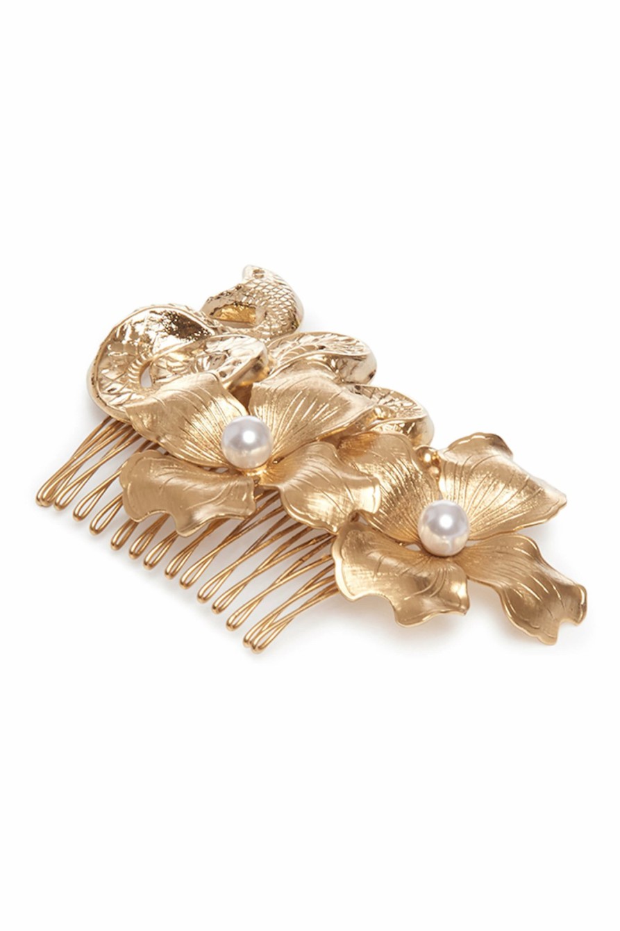 Accessories Markarian NYC | Caterina Gold Floral Snake Hair Comb