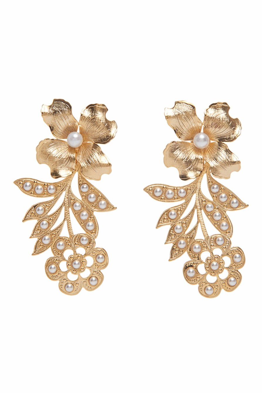 Accessories Markarian NYC | Thea Gold Floral Pearl Detail Earrings