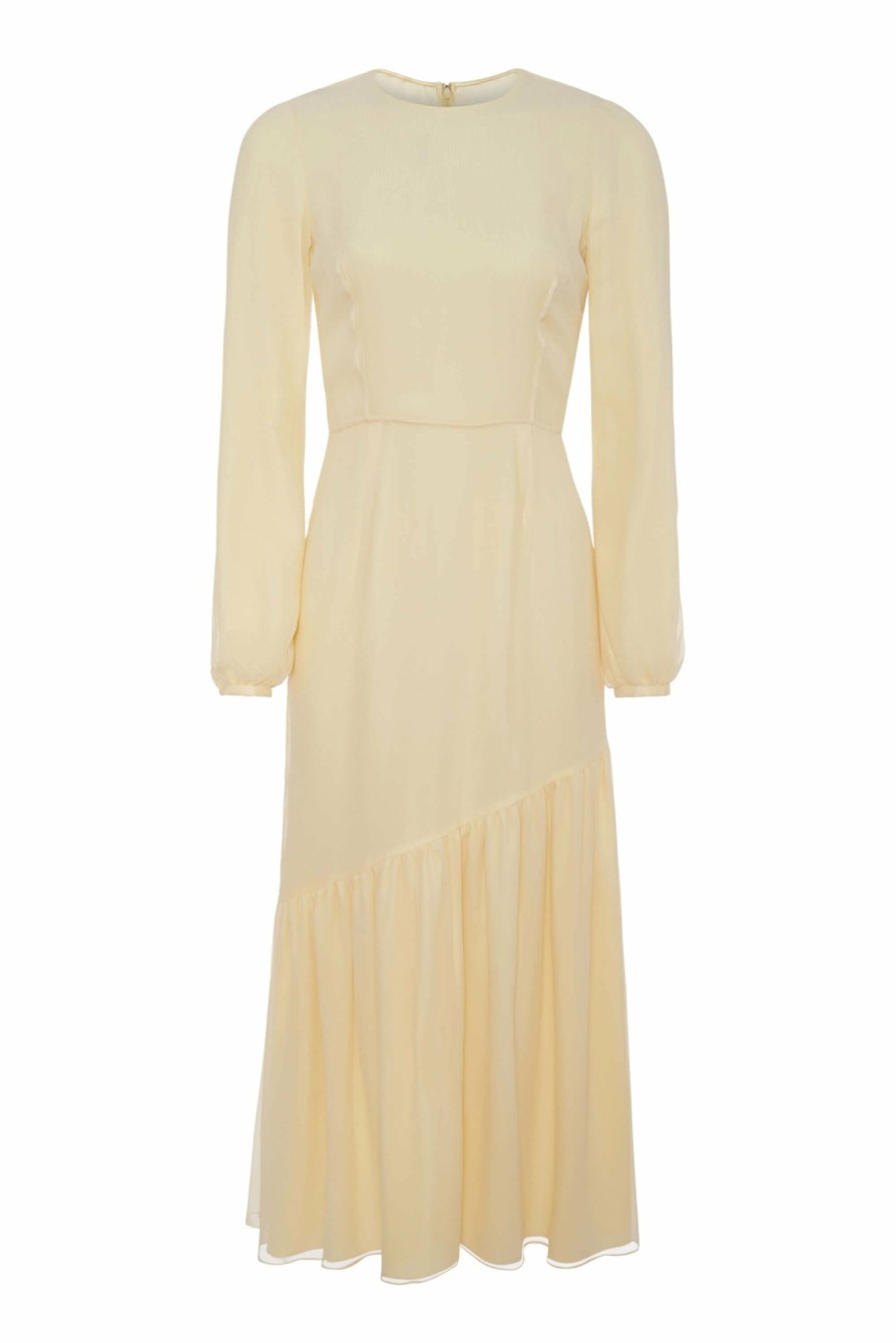 Clothing Markarian NYC | Stevie Buttercup Yellow Crinkle Chiffon Long Sleeve Dress