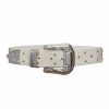 Accessories Markarian NYC | Serendipity White Leather Belt With Engraved Silver Buckle And Studs