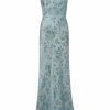 Clothing Markarian NYC | Florence Teal Floral Jacquard Gown With Arm Trains