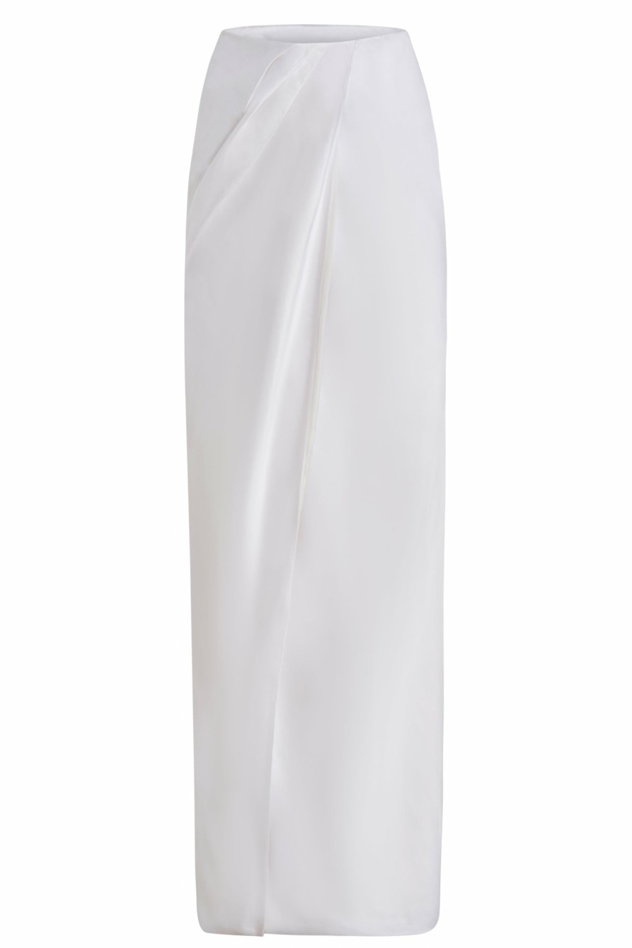 Clothing Markarian NYC | Audrey White Duchess Satin Draped Skirt