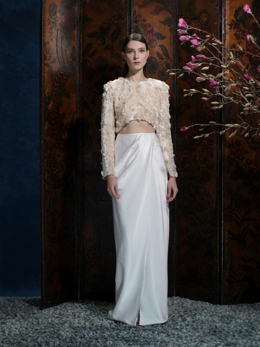 Clothing Markarian NYC | Audrey White Duchess Satin Draped Skirt