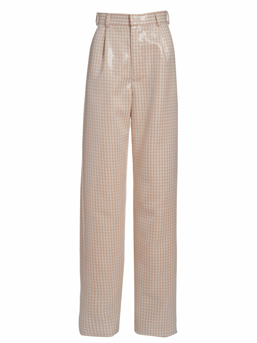 Clothing Markarian NYC | Final Sale: Lily Sequined Beige Gingham Wide-Leg Trousers