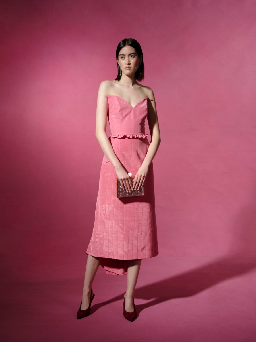 Clothing Markarian NYC | Lottie Pink Moire Strapless Dress With Bustle Back Detail