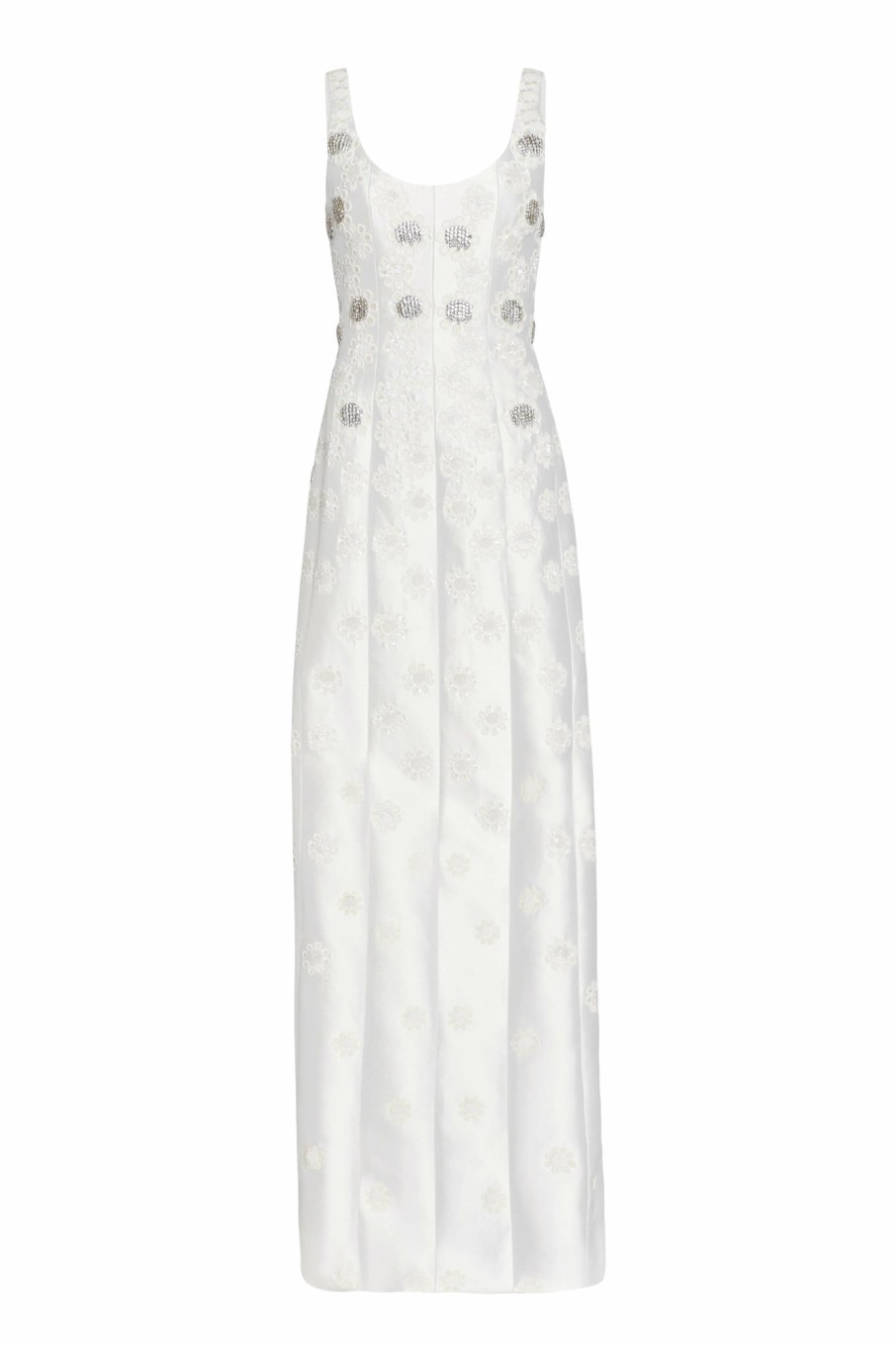 Bridal Markarian NYC | Sylvie White Silk Paneled Column Gown With Daisy Beading