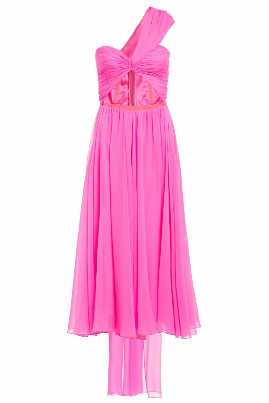 Clothing Markarian NYC | Rosalind Pink Draped Chiffon One Shoulder Dress