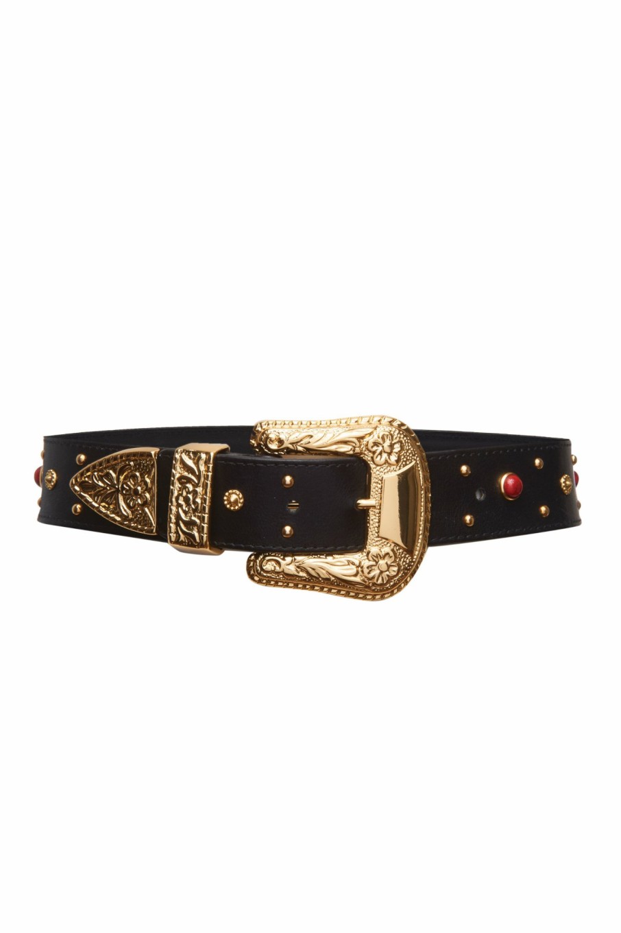 Accessories Markarian NYC | Serendipity Black Leather Belt With Engraved Gold Buckle And Stones