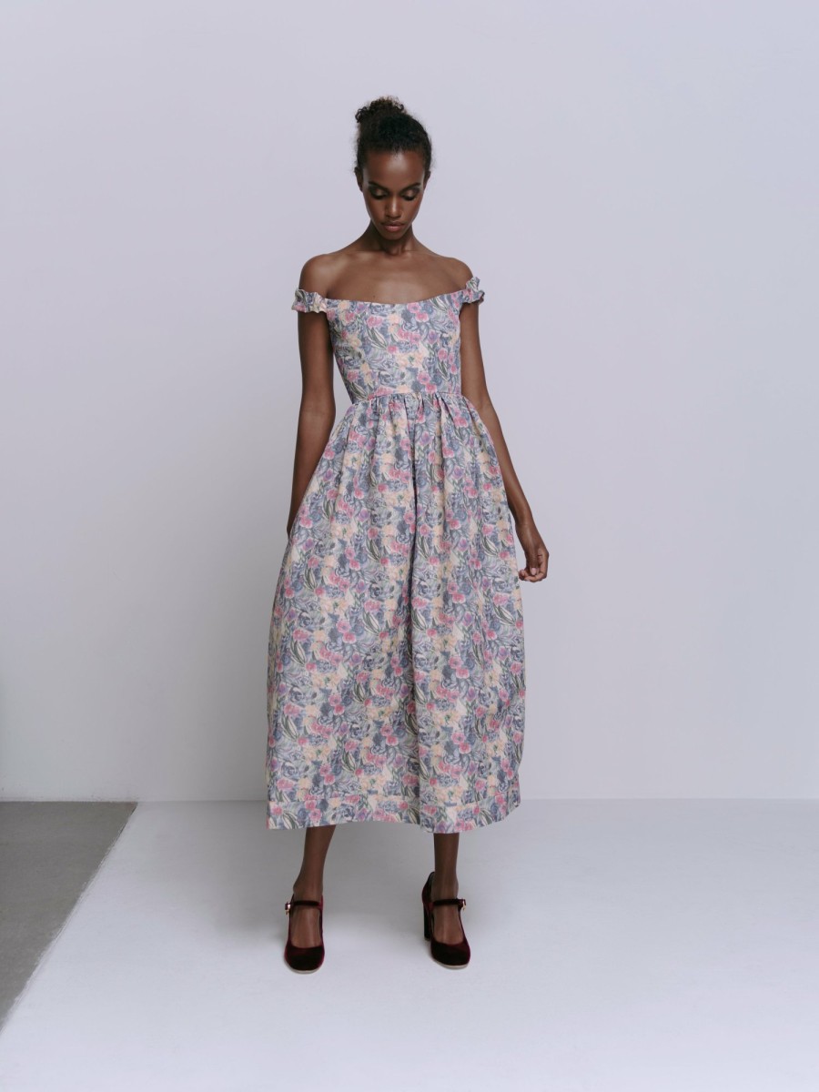 Clothing Markarian NYC | Ginger Sustainable Watercolor Floral Off-The-Shoulder Corset Dress