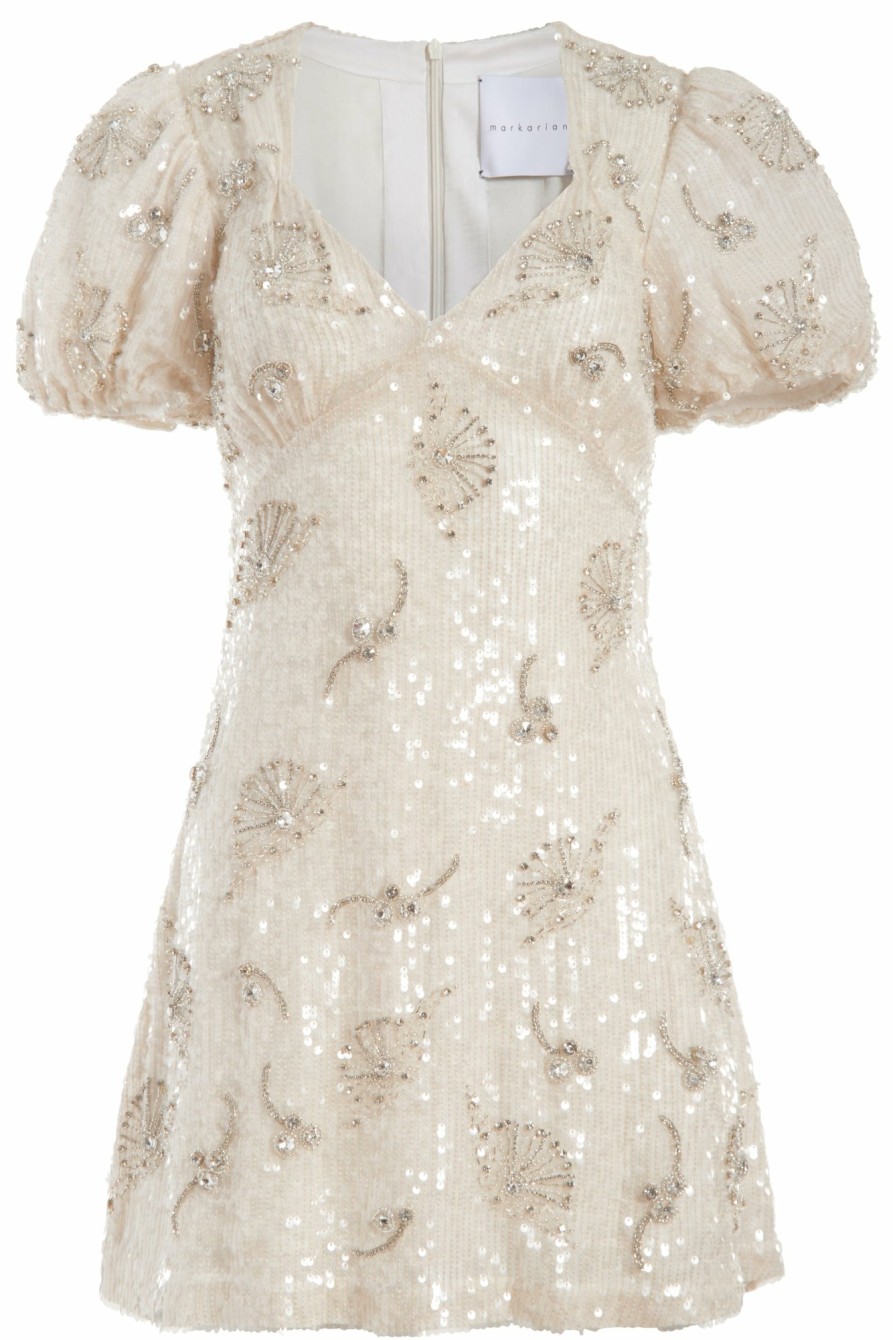 Clothing Markarian NYC | Ethel Ivory Floral Crystal Sequin Puff Mini Dress