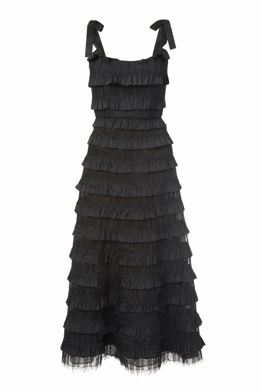 Clothing Markarian NYC | Giselle Black A Line Layered Ruffle Corset Dress With Tie Straps