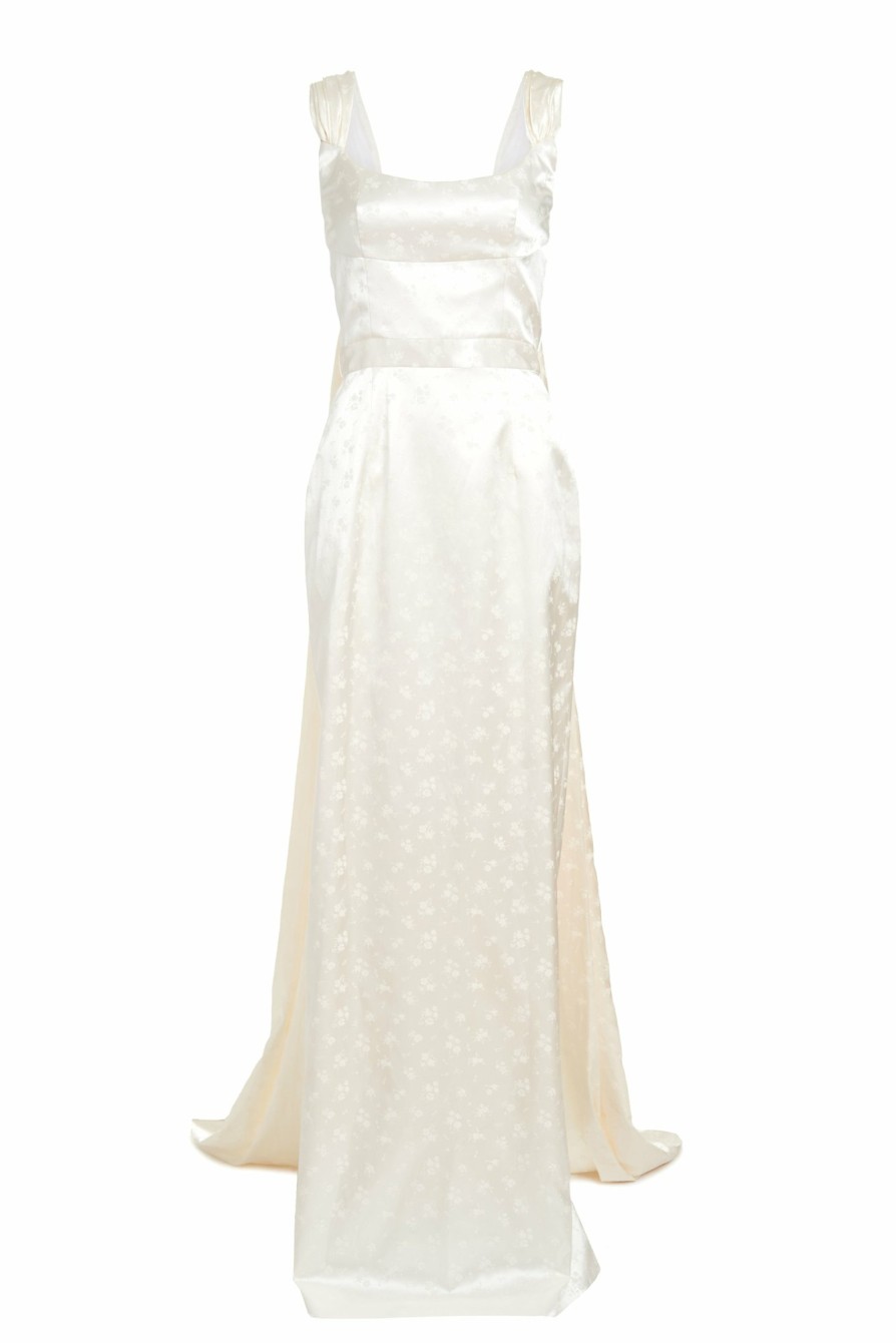 Bridal Markarian NYC | Ditsy Floral Gown With Shoulder Strap Trains