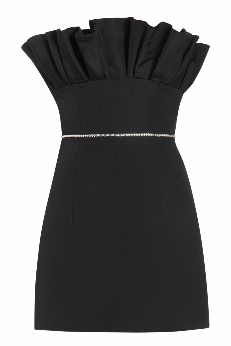 Clothing Markarian NYC | Thunderbird Black Silk Faille Mini Dress With Crystal Trim