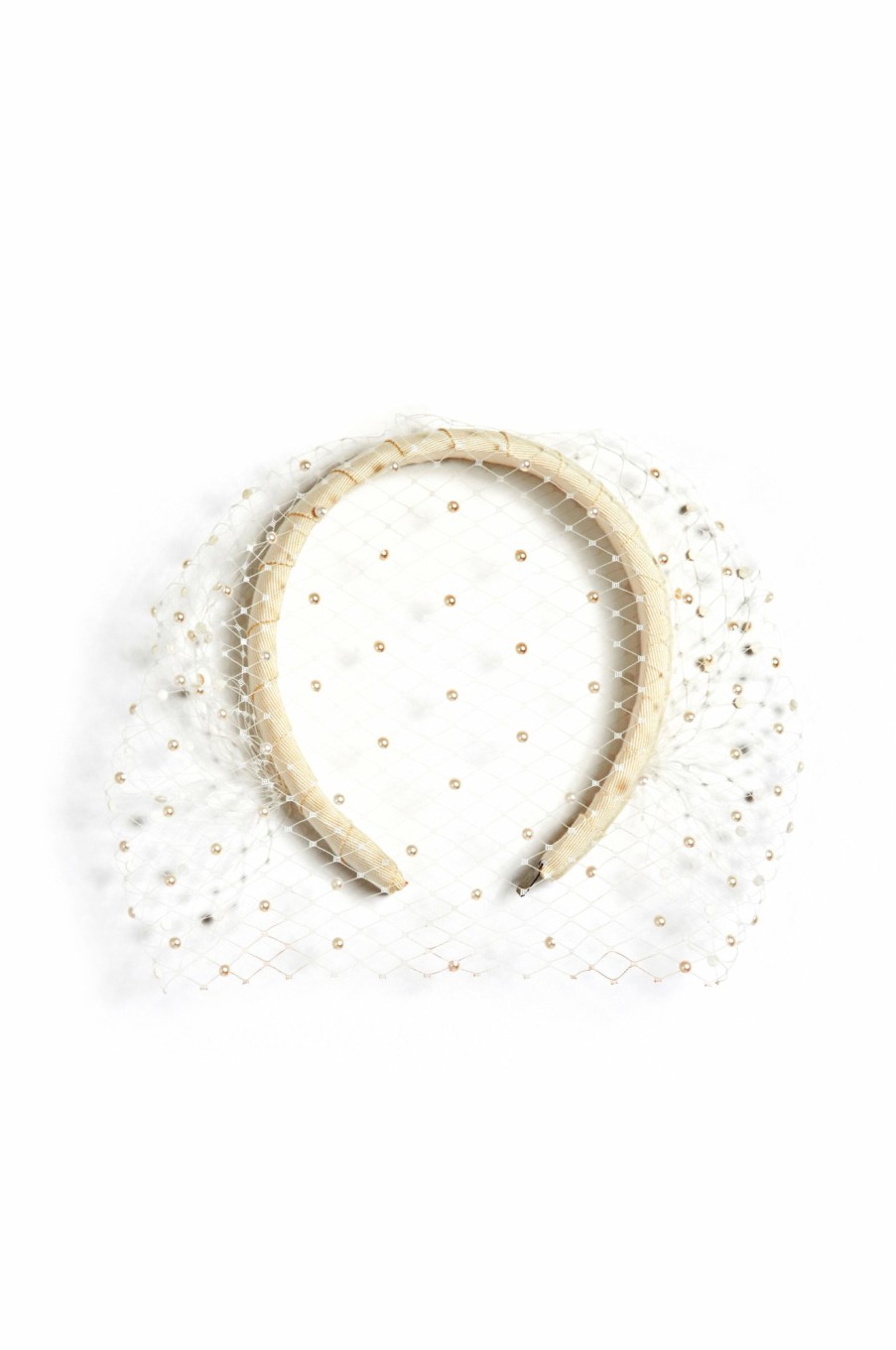 Bridal Markarian NYC | Lunella Grosgrain Headband With Swarovski Pearl Dotted French Veiling