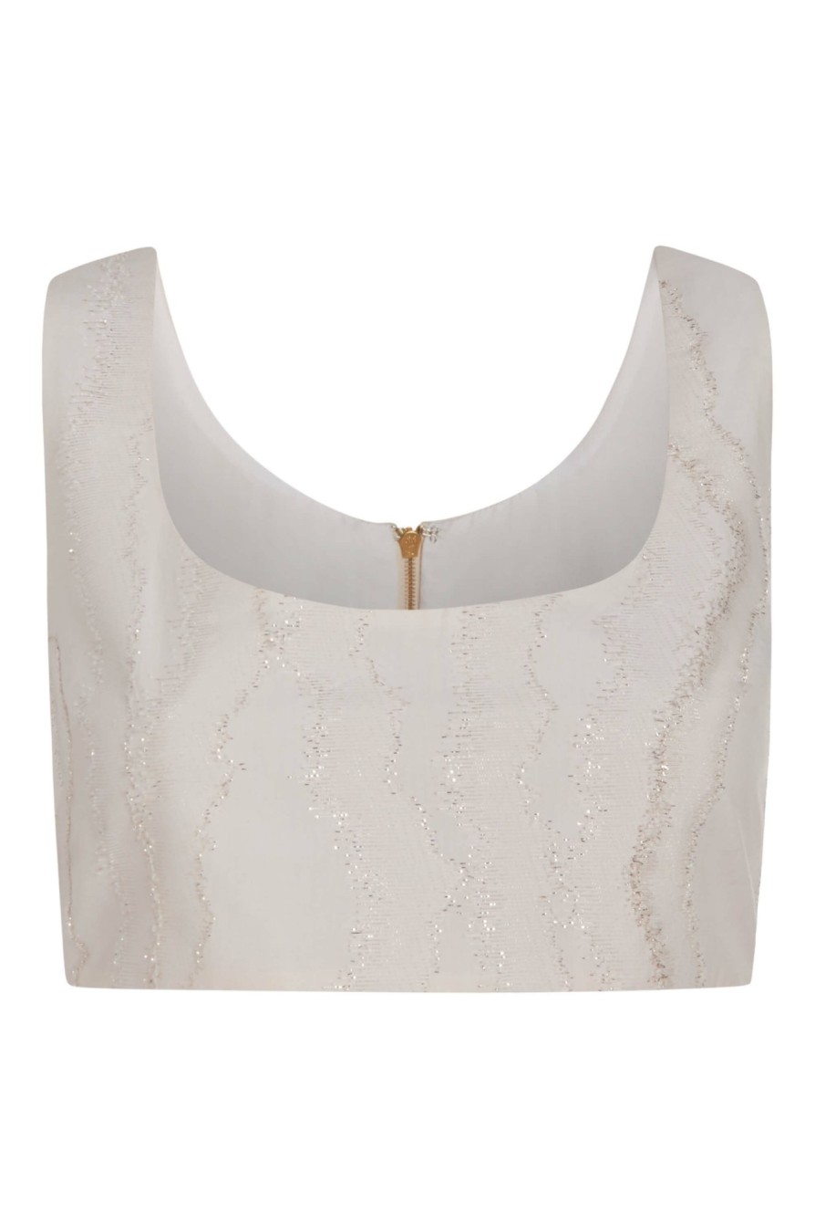 Clothing Markarian NYC | Clara Ivory Metallic Wave Crop Top