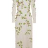 Clothing Markarian NYC | Avelina Off White Embroidered Rosette Vine Lace Long Sleeve Midi Dress