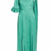 Clothing Markarian NYC | Fitzgerald Jade Woodcut Jacquard One Shoulder Ruffle Sleeve Midi Dress With Scarf