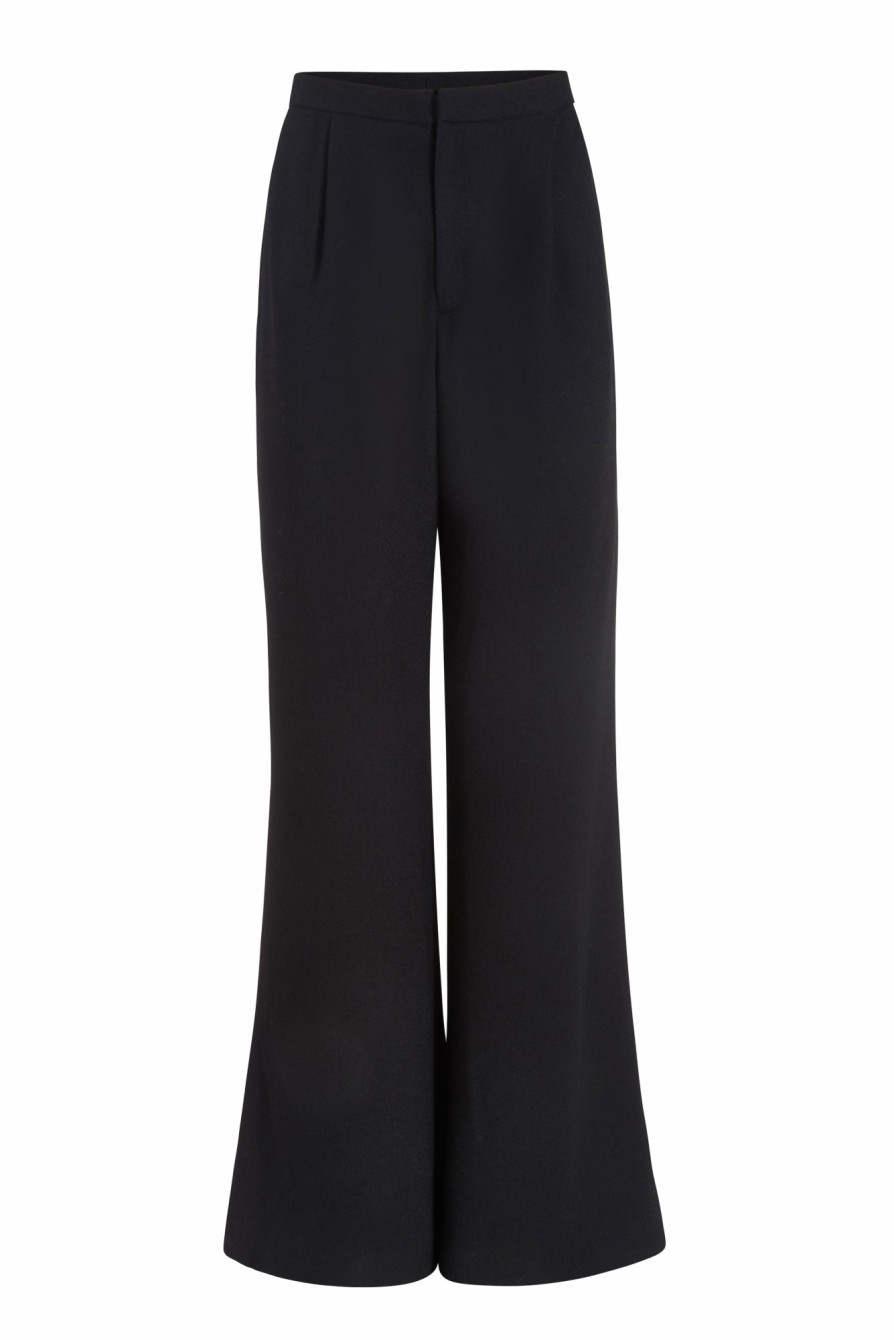 Clothing Markarian NYC | Lotus Black Wool Crepe High Waisted Wide Leg Pant